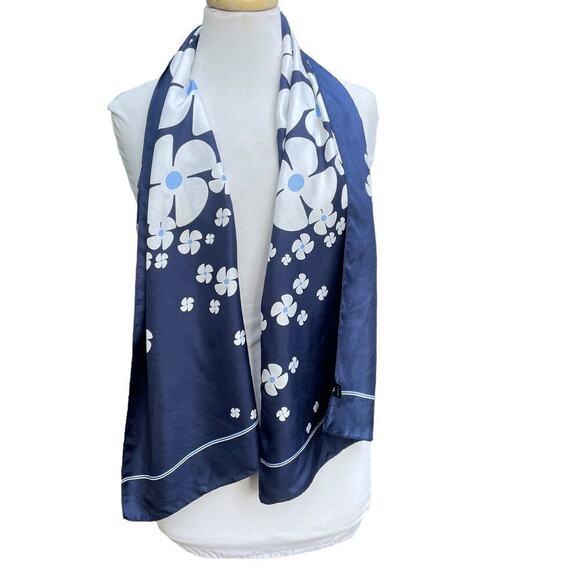 SVITZER 100% Silk Navy Floral Scarf - Picture 1 of 12